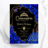 Quinceanera Royal Blue Gold Butterfly Dress Floral 招待状
