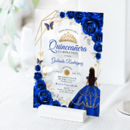 Quinceanera Royal Blue Gold Dress アクリル招待状