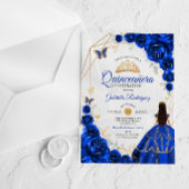 Quinceanera Royal Blue Gold Dress アクリル招待状