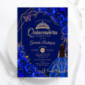 Quinceanera Royal Blue Gold Dress Floral 招待状