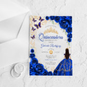 Quinceanera Royal Blue Gold Floral アクリル招待状