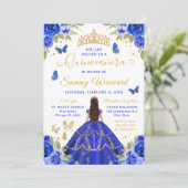 Quinceañera Royal Blue Princess Brunette Girl 招待状 (スタンド正面)