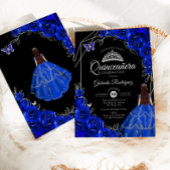 Quinceanera Royal Blue Silver Dress Floral 招待状
