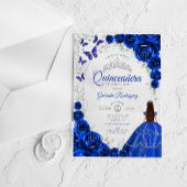 Quinceanera Royal Blue Silver Floral アクリル招待状