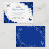 Quinceanera Royal Blue Silver Floral Details エンクロージャーカード (正面/裏面)
