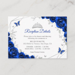 Quinceanera Royal Blue Silver Floral Details エンクロージャーカード