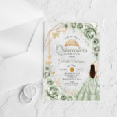 Quinceanera Sage Green Dress Floral Gold アクリル招待状