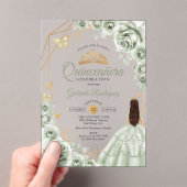 Quinceanera Sage Green Dress Floral Gold アクリル招待状 (インサイチュ (ポータブル))