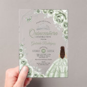 Quinceanera Sage Green Dress Floral Silver アクリル招待状 (インサイチュ (ポータブル))