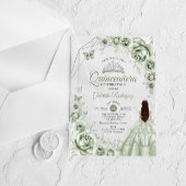 Quinceanera Sage Green Dress Floral Silver アクリル招待状