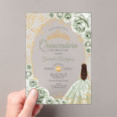 Quinceanera Sage Green Gold Floral アクリル招待状 (インサイチュ (ポータブル))