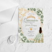 Quinceanera Sage Green Gold Floral アクリル招待状
