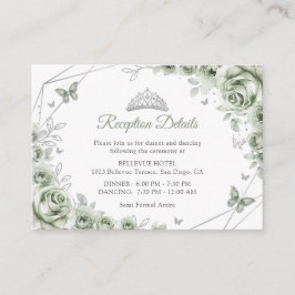 Quinceanera Sage Green Silver Floral Details エンクロージャーカード