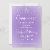 Quinceañera Save the Date Elegant Lilac Purple マグネット招待状 (正面)