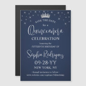 Quinceañera Save the Date Elegant Navy Blue マグネット招待状 (正面/裏面)