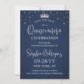 Quinceañera Save the Date Elegant Navy Blue マグネット招待状 (正面)