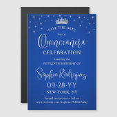 Quinceañera Save the Date Elegant Royal Blue マグネット招待状 (正面/裏面)