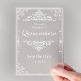 Quinceañera - Save the Date Light Blue Elegant アクリル招待状