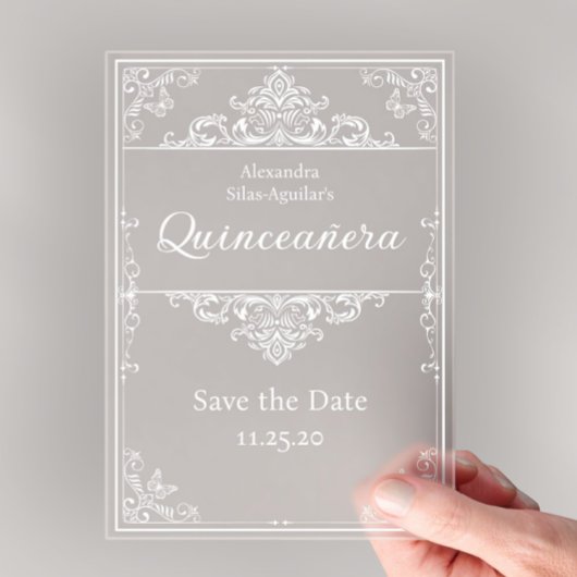 Quinceañera - Save the Date  Light Blue Elegant アクリル招待状