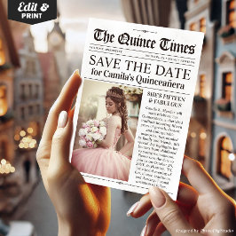 Quinceañera Save the Date, Miss Quince Newspaper 招待状