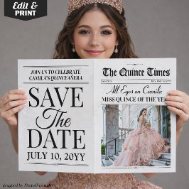 Quinceañera Save the Date Newspaper Photoshoot カード