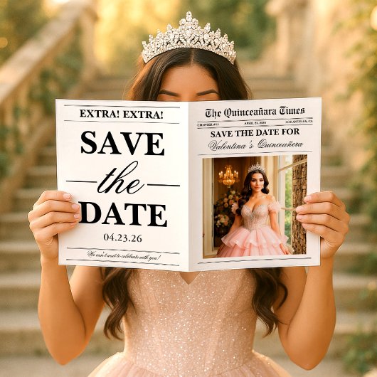 Quinceañera Save the Date Newspaper Photoshoot カード