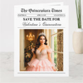 Quinceañera Save the Date Newspaper Photoshoot カード (正面)