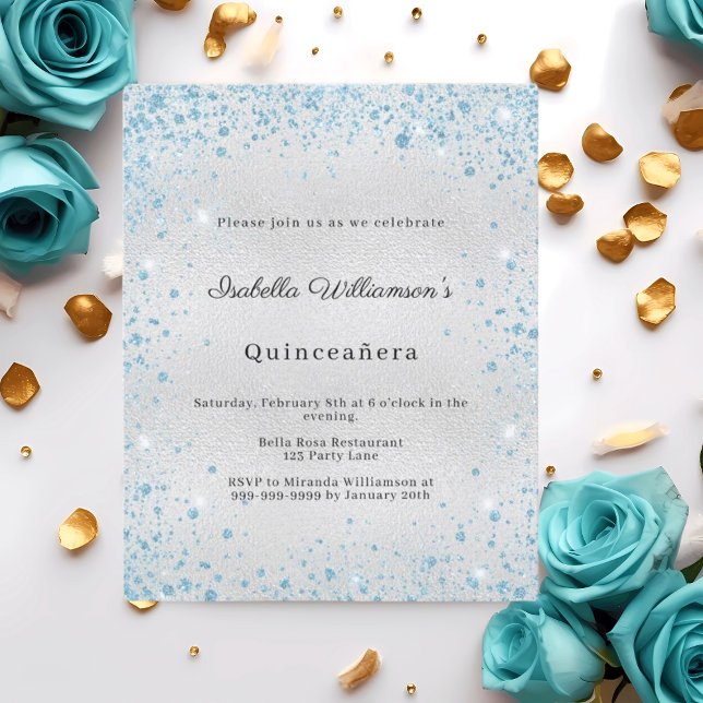 Quinceanera silver blue winter party invitation (クリエイターアップロード済み)