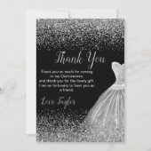 Quinceanera Silver Dress Faux Glitter サンキューカード (正面)
