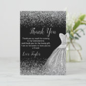 Quinceanera Silver Dress Faux Glitter サンキューカード (スタンド正面)