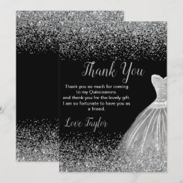 Quinceanera Silver Dress Faux Glitter サンキューカード