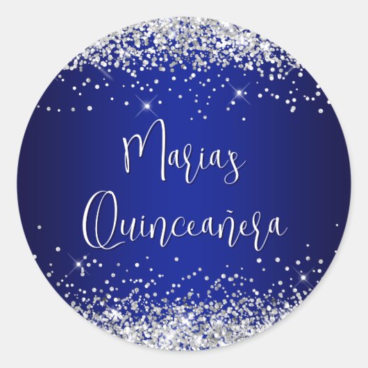 Quinceañera Silver Glitter Royal Blue Navy Ombre ラウンドシール (正面)