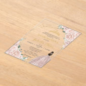 Quinceañera Soft Blush Pink Roses Floral 15 Años アクリル招待状 (レイダウン)