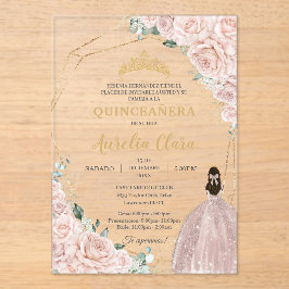 Quinceañera Soft Blush Pink Roses Floral 15 Años アクリル招待状