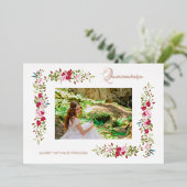 Quinceañera Spanish Whimsical Typography Flowers 箔招待状 (立ち正面)