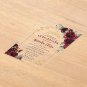 Quinceanera Sweet 15 16 Burgundy Floral Gold Arch アクリル招待状 (レイダウン)