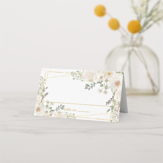 Quinceanera Sweet 16 Birthday White Ivory Flowers プレイスカード (正面)