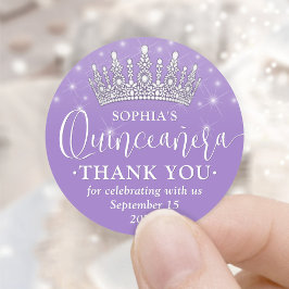 Quinceañera Thank You Elegant Crown Lilac Purple ラウンドシール