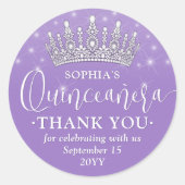 Quinceañera Thank You Elegant Crown Lilac Purple ラウンドシール (正面)