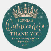 Quinceañera Thank You Rose Gold Crown and Green ラウンドシール (正面)