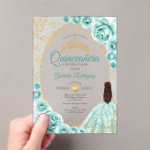 Quinceanera Turquoise Gold Floral アクリル招待状 (インサイチュ (ポータブル))