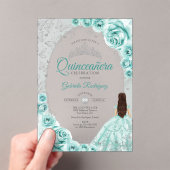 Quinceanera Turquoise Silver Floral アクリル招待状 (インサイチュ (ポータブル))