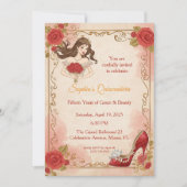 Quinceanera Vintage Roses Elegant Birthday 招待状 (正面)