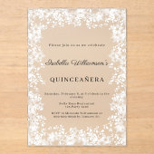 Quinceanera white snowflakes winter party frosted アクリル招待状 (正面)