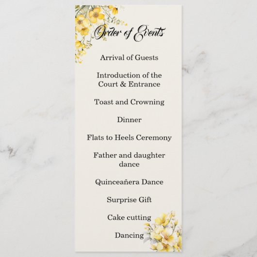 Quinceanera yellow gold double side program card  プログラム (裏面)