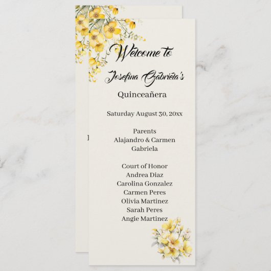 Quinceanera yellow gold double side program card  プログラム (正面/裏面)