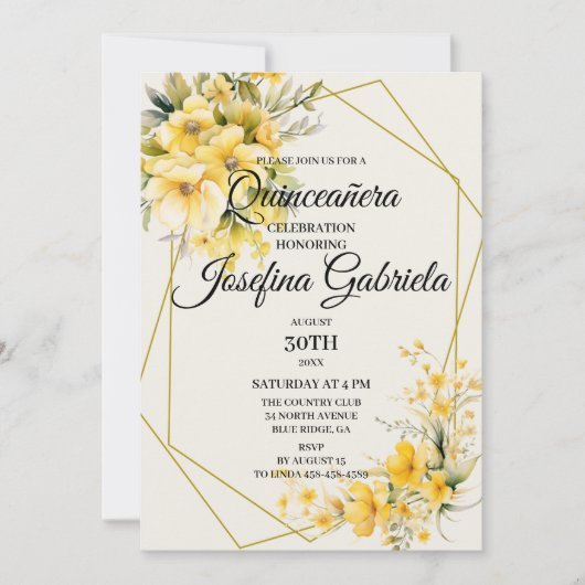 Quinceañera Yellow Gold Invitation 招待状 (正面)