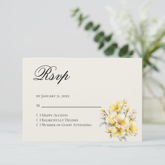 Quinceanera Yellow Gold Reply RSVP Card (スタンド正面)