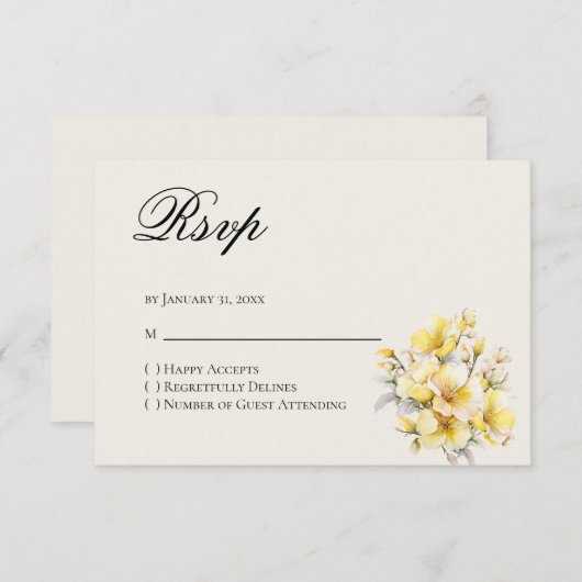 Quinceanera Yellow Gold Reply RSVP Card (正面/裏面)