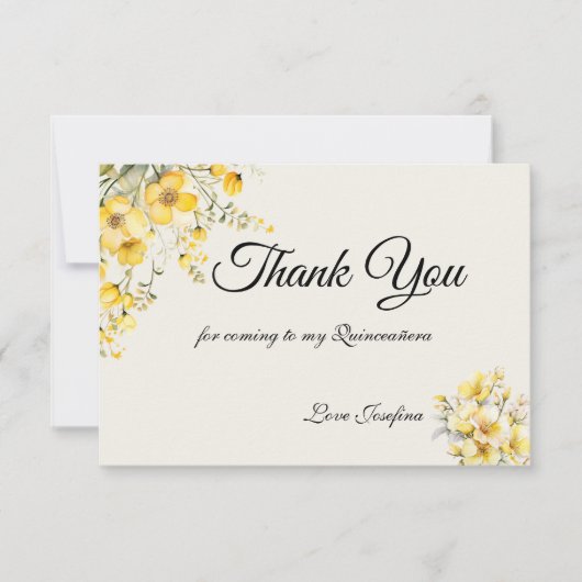 Quinceanera yellow gold Thank You Card サンキューカード (正面)